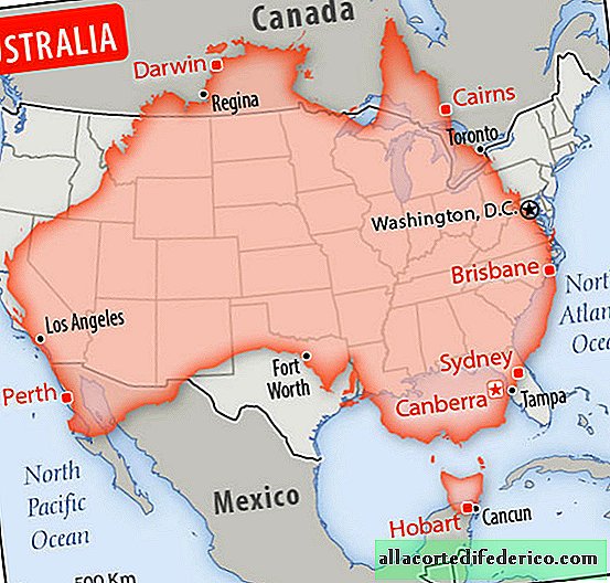 Hoe andere staten eruit zien tegen de achtergrond van het Amerikaanse grondgebied: 30 interessante kaarten