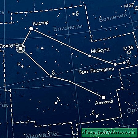 Hoe ziet de ster Castor eruit in het sterrenbeeld Tweelingen, dat onmiddellijk uit 6 sterren bestaat