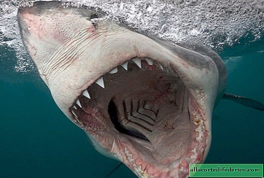Der amerikanische Fotograf machte ein Foto von weißen Haien, aus denen das Blut gefriert