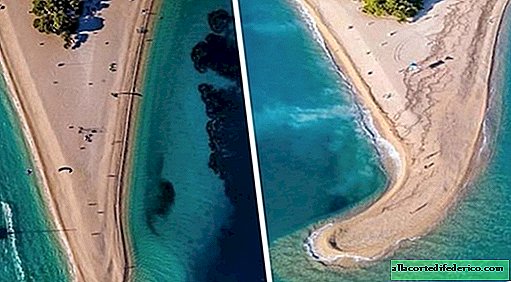 Praia croata de Zlatni Rat antes e depois da tempestade
