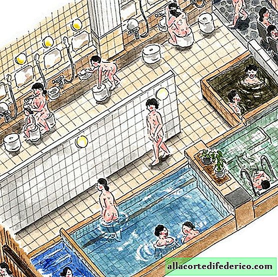 The artist makes incredibly cool sketches about public baths in Japan