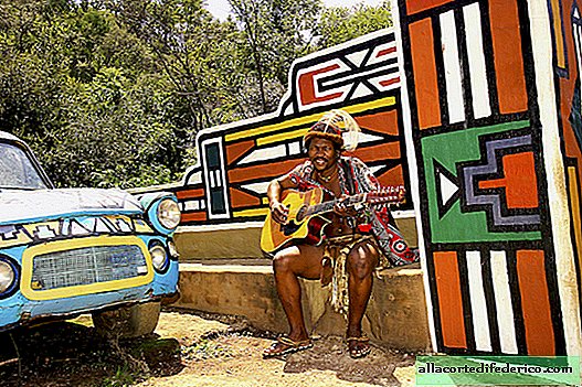 Colorful houses of the ancient African people Ndebele