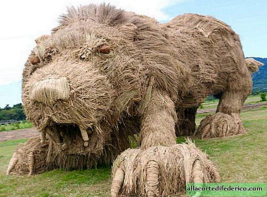 Giant straw animals appeared in Japanese fields after rice harvest