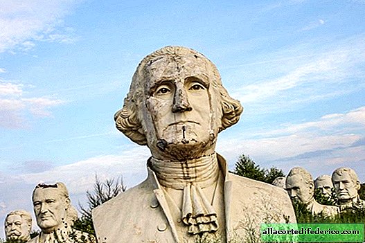 Field in Virginia with battered busts of US presidents