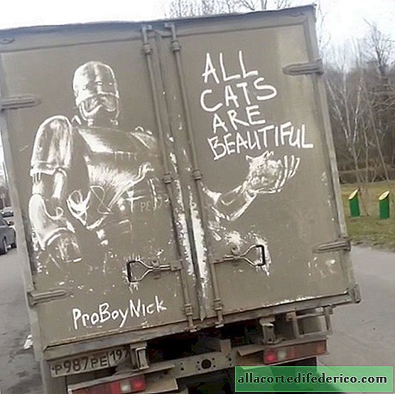 Atemberaubender "Vandalismus" an schmutzigen Autos, aufgeführt vom Moskauer Illustrator